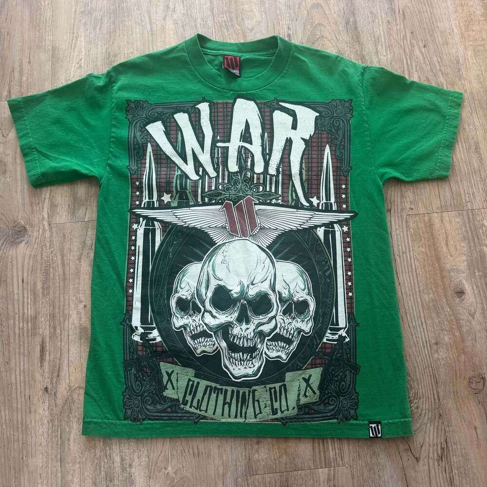 WeAllRide Clothing Co. War Skull Graphic T-Shirt Green Size M